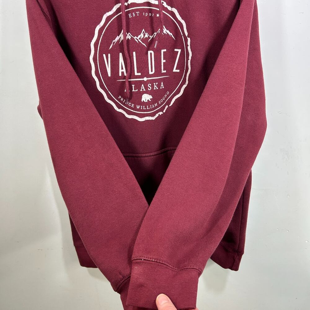 Alaska Graphic Hoodie Pullover Sweatshirt Womens Mens Large Valdez Burgundy - Picture 4 of 5